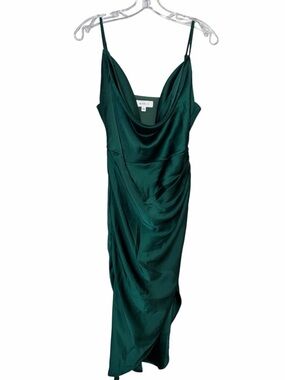 MABLE Emerald Satin Cowl Midi Dress